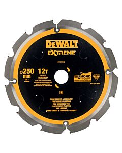 LAME DE SCIE CIRCULAIRE DENTURE DIAMANT, 250X30MM, 12 DENTS, FT, ANGLE D'ATTAQUE 12 POUR LA COUPE DE FIBRE CIMENT ET LAMINES - DEWALT DT1474-QZ