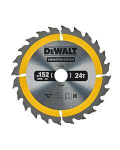 LAME DE SCIE CIRCULAIRE PORTATIVE CARBURE CONSTRUCTION, 152X20MM, 24 DENTS, ATB/TRONCONNAGE, ANGLE D'ATTAQUE 10 POUR LA COUPE DU BOIS DUR ET TENDRE, MDF, CONTREPLAQUES ET BOIS DE RECUPERATION - DEWALT DT1930-QZ