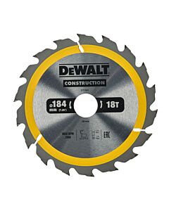 LAME DE SCIE CIRCULAIRE PORTATIVE CARBURE CONSTRUCTION, 184X30MM, 18 DENTS, ATB/DELIGNAGE, ANGLE D'ATTAQUE 20 POUR LA COUPE DU BOIS DUR ET TENDRE, MDF, CONTREPLAQUES ET BOIS DE RECUPERATION - DEWALT DT1941-QZ