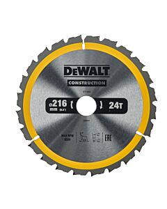 LAMES DE SCIE CIRCULAIRE STATIONNAIRE CARBURE CONSTRUCTION 216X30MM, 24 DENTS, ATB/DELIGNAGE, ANGLE D'ATTAQUE -5 POUR LA COUPE DU BOIS DUR ET TENDRE, MDF, CONTREPLAQUES, STRATIFIES ET PLACAGES - DEWALT DT1952-QZ