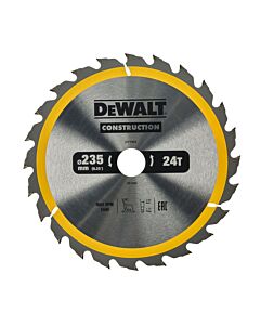 LAME DE SCIE CIRCULAIRE PORTATIVE CARBURE CONSTRUCTION, 235X30MM, 24 DENTS, ATB/DELIGNAGE, ANGLE D'ATTAQUE 20 POUR LA COUPE DU BOIS DUR ET TENDRE, MDF, CONTREPLAQUES ET BOIS DE RECUPERATION - DEWALT DT1954-QZ