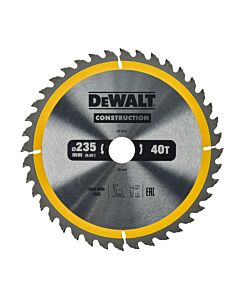 LAME DE SCIE CIRCULAIRE PORTATIVE CARBURE CONSTRUCTION, 235X30MM, 40 DENTS, ATB/TRONCONNAGE, ANGLE D'ATTAQUE 20 POUR LA COUPE DU BOIS DUR ET TENDRE, MDF, CONTREPLAQUES ET BOIS DE RECUPERATION - DEWALT DT1955-QZ
