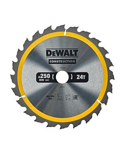LAMES DE SCIE CIRCULAIRE STATIONNAIRE CARBURE CONSTRUCTION 250X30MM, 24 DENTS, ATB/TRONCONNAGE, ANGLE D'ATTAQUE 10 POUR LA COUPE DU BOIS DUR ET TENDRE, MDF, CONTREPLAQUES, STRATIFIES ET PLACAGES - DEWALT DT1956-QZ