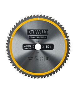 LAMES DE SCIE CIRCULAIRE STATIONNAIRE CARBURE CONSTRUCTION 305X30MM, 60 DENTS, ATB/TRONCONNAGE, ANGLE D'ATTAQUE -5 POUR LA COUPE DU BOIS DUR ET TENDRE, MDF, CONTREPLAQUES, STRATIFIES ET PLACAGES - DEWALT DT1960-QZ