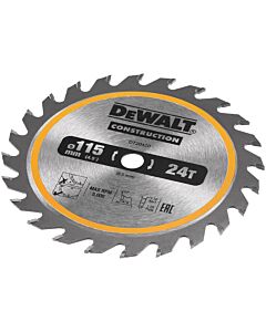 LAME DE SCIE CIRCULAIRE SANS FIL CARBURE CONSTRUCTION, 115X9,5MM, 24 DENTS, ATB, ANGLE D'ATTAQUE 20 POUR LA COUPE DU BOIS ET BOIS AVEC CLOUS - DEWALT DT20420-QZ