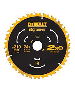LAME DE SCIE A TABLE CARBURE EXTREME 210X30MM, 24 DENTS, ATB, ANGLE D'ATTAQUE 7 - DEWALT DT20432-QZ