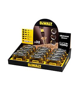 PRESENTOIR DE 12 COFFRETS DE 32 PIECES AVEC EMBOUTS DE VISSAGE IMPACT TORSION 25MM : PH1, PH2, PH3, PZ1, PZ2 X 3, PZ3, PL6, T20, T25, T30 + 1 PORTE-EMBOUTS MAGNETIQUES - DEWALT DT70523TM-QZ