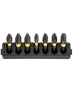 BARRETTE DE 7 EMBOUTS DE VISSAGE PHILIPPS/POZIDRIV IMPACT TORSION 25MM : PH1, PH2 (X2), PZ1, PZ2 (X2), PZ3 - DEWALT DT70809-QZ