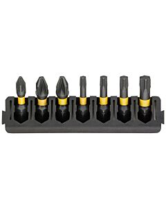 BARRETTE DE 7 EMBOUTS DE VISSAGE PHILIPPS/TORX IMPACT TORSION 25MM : PZ1, PZ2 (X2), T15, T20, T25, T30 - DEWALT DT70813-QZ