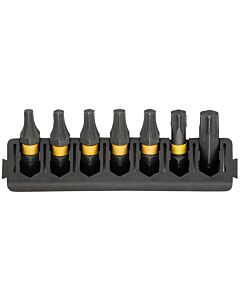 BARRETTE DE 7 EMBOUTS DE VISSAGE TORX IMPACT TORSION 25MM : T15, T20 (X2), T25 (X2), T30, T40 - DEWALT DT70816-QZ