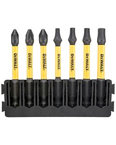 BARRETTE DE 7 EMBOUTS DE VISSAGE PHILIPPS/TORX FLEXTORQ 57MM : PZ1, PZ2 (X2), T15, T20, T25, T30 - DEWALT DT70823-QZ