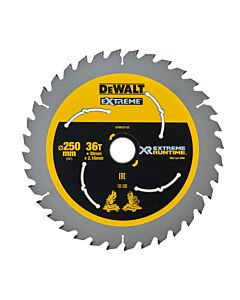 LAME DE SCIE CIRCULAIRE STATIONNAIRE CARBURE XR RUNTIME, 250X30MM, 36 DENTS, ATB/TRONCONNAGE, ANGLE D'ATTAQUE 7 POUR LA COUPE DU BOIS DUR ET TENDRE, MDF, CONTREPLAQUES, STRATIFIES ET PLACAGES - DEWALT DT99572-QZ