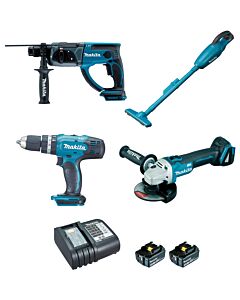 DHP453+DGA504+DHR202+DCL180Z+BL1830BX2+DC18SD - MAKITA DLX4135S