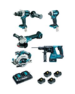 DHP481+DTD154+DHR243+DHS680+DGA506+BL1850BX4+DC18R - MAKITA DLX5038PTJ
