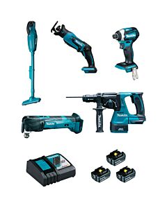DHR243+DTD154+DTM51+DJR183+DCL180ZB+BL1850BX3 - MAKITA DLX5045TJ